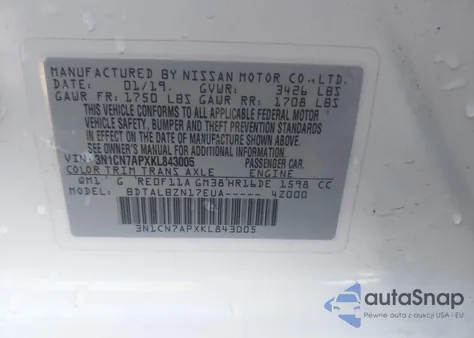 2019 Nissan Versa 1.6 Sv from USA, damaged, VIN 3N1CN7APXKL843005